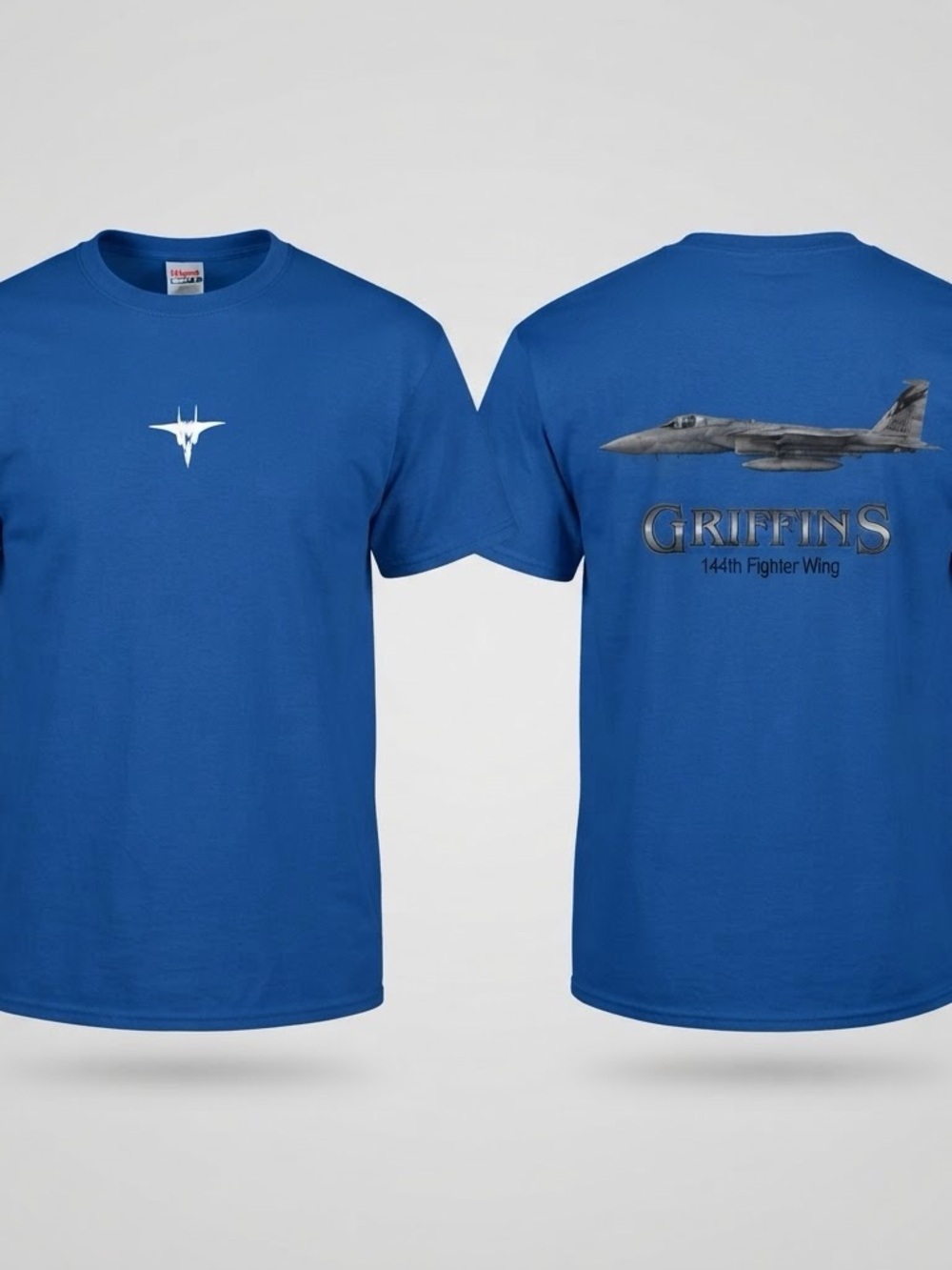 144th Fighter Wing Griffins F-15 Eagle Military Air Force T-Shirt Blue Small